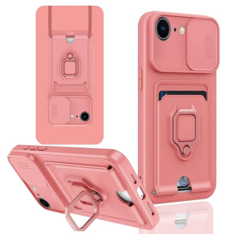 Sliding Camshield Magnetic Card Holder Silicone Phone Case, For iPhone 17e / 16e, For iPhone 16 Pro Max, For iPhone 16 Pro, For iPhone 16 Plus
