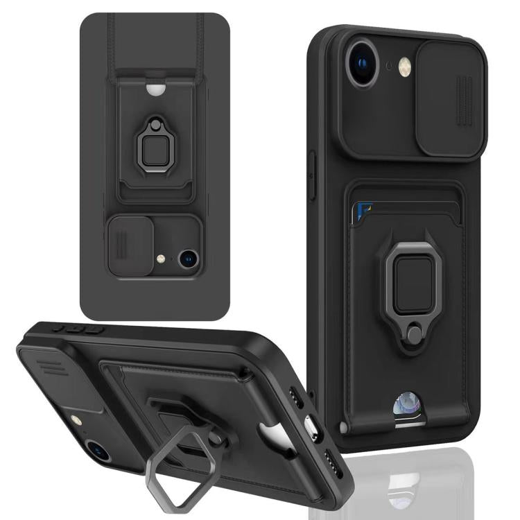 Sliding Camshield Magnetic Card Holder Silicone Phone Case, For iPhone 17e / 16e, For iPhone 16 Pro Max, For iPhone 16 Pro, For iPhone 16 Plus