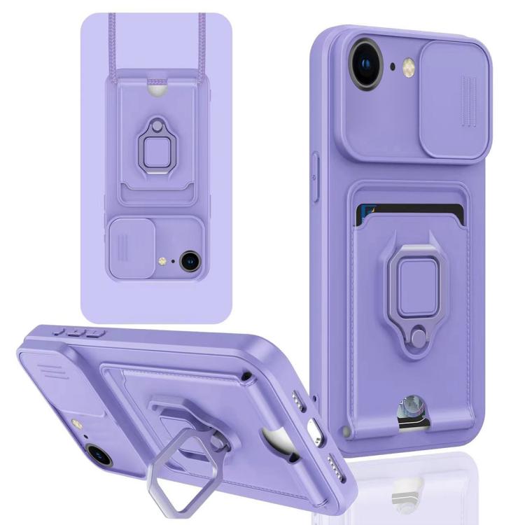 Sliding Camshield Magnetic Card Holder Silicone Phone Case, For iPhone 17e / 16e, For iPhone 16 Pro Max, For iPhone 16 Pro, For iPhone 16 Plus