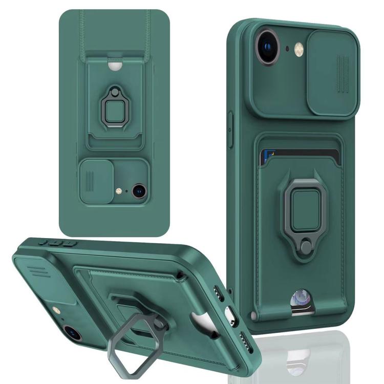 Sliding Camshield Magnetic Card Holder Silicone Phone Case, For iPhone 17e / 16e, For iPhone 16 Pro Max, For iPhone 16 Pro, For iPhone 16 Plus