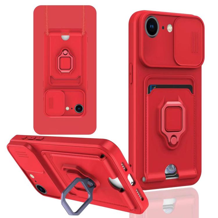 Sliding Camshield Magnetic Card Holder Silicone Phone Case, For iPhone 17e / 16e, For iPhone 16 Pro Max, For iPhone 16 Pro, For iPhone 16 Plus