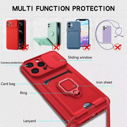 Sliding Camshield Magnetic Card Holder Silicone Phone Case, For iPhone 17e / 16e, For iPhone 16 Pro Max, For iPhone 16 Pro, For iPhone 16 Plus