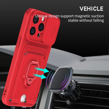 Sliding Camshield Magnetic Card Holder Silicone Phone Case, For iPhone 17e / 16e, For iPhone 16 Pro Max, For iPhone 16 Pro, For iPhone 16 Plus