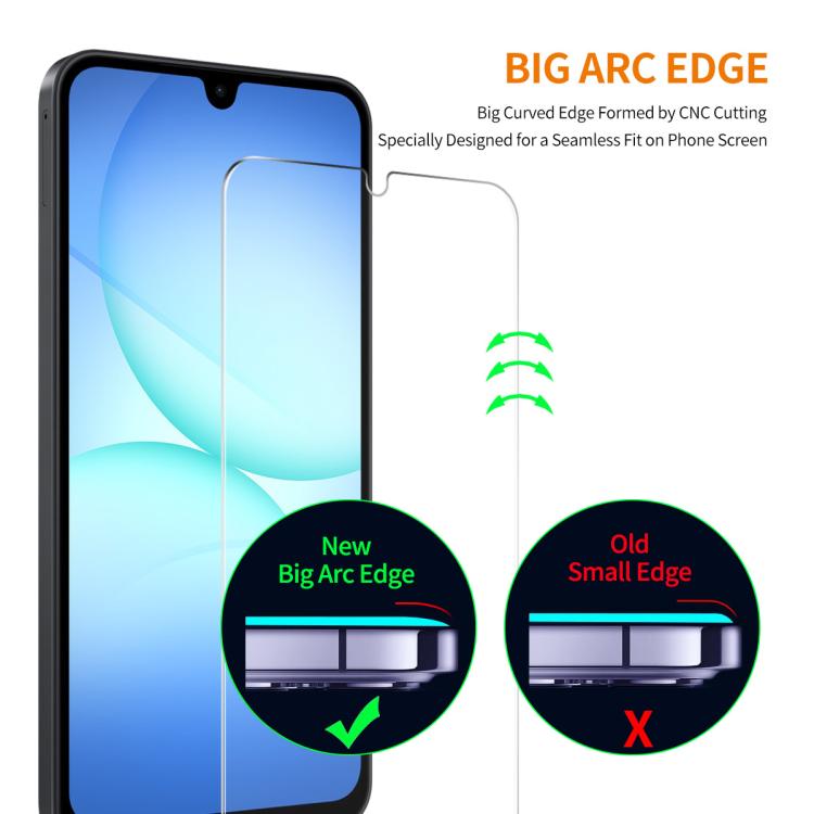 2pcs ENKAY 9H Big Arc Edge High Aluminum-silicon Tempered Glass Film, For Samsung Galaxy F07 / M07 4G, For Samsung Galaxy F17 / M17 5G, For Samsung Galaxy A57, For Samsung Galaxy A37, For Samsung Galaxy A27, For Samsung Galaxy S25 FE 5G                ...
