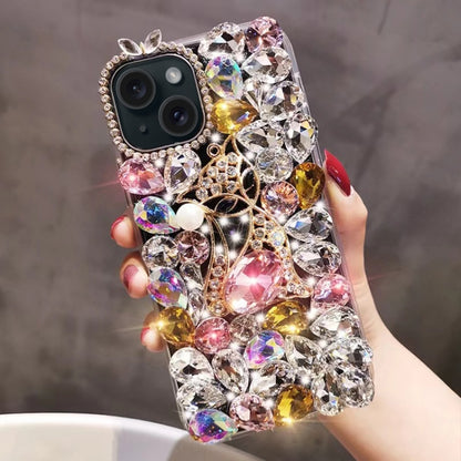 Handmade Bling Rhinestone Gemstone Fox PC Phone Case, For iPhone 15 Pro, For iPhone 15 Plus, For iPhone 15, For iPhone 14 Plus, For iPhone 14, For iPhone 14 Pro