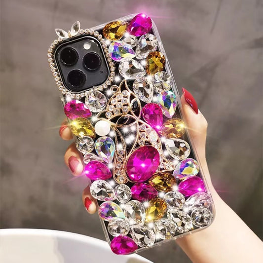 Handmade Bling Rhinestone Gemstone Fox PC Phone Case, For iPhone 14 Pro Max, For iPhone 13 Pro Max, For iPhone 13 Pro, For iPhone 13, For iPhone 13 mini, For iPhone 12
