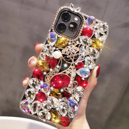 Handmade Bling Rhinestone Gemstone Fox PC Phone Case, For iPhone 17e / 16e, For iPhone 16 Pro Max, For iPhone 16 Pro, For iPhone 16 Plus, For iPhone 16, For iPhone 15 Pro Max