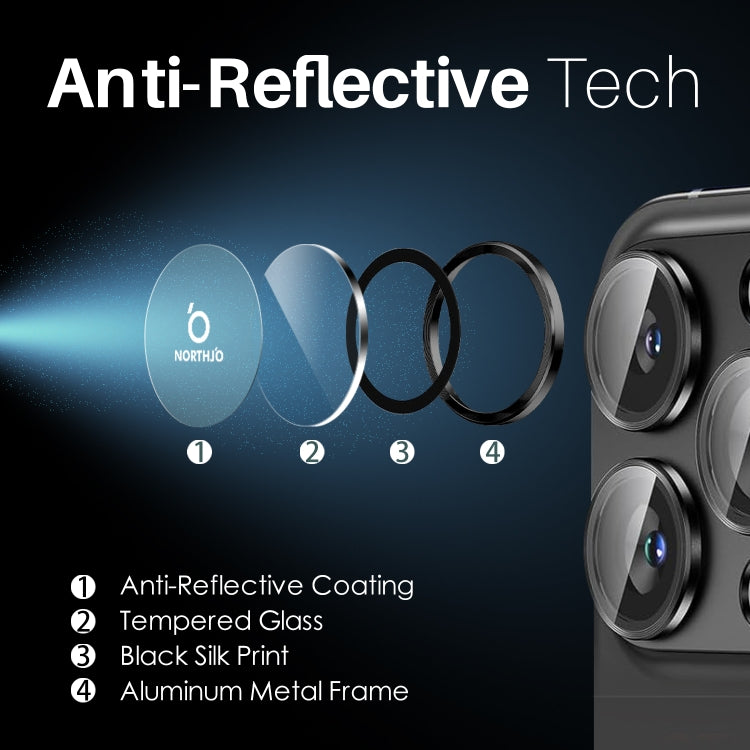 NORTHJO 2 Sets 6pcs Camera Lens Protector Cover Metal Ring Film, For iPhone 16 Pro / Pro Max