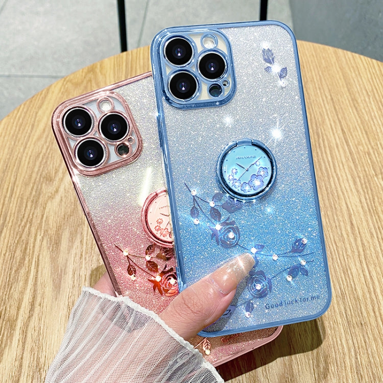 Gradient Glitter Immortal Flower Ring All-inclusive Phone Case, For iPhone 16 Pro Max, For iPhone 16 Pro, For iPhone 16 Plus, For iPhone 16