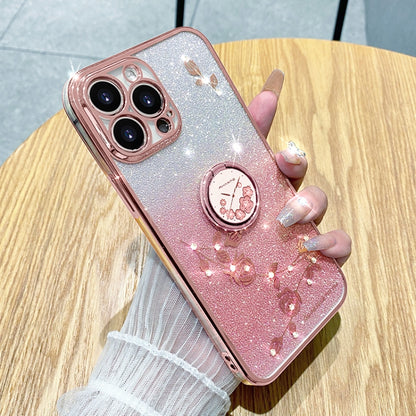 Gradient Glitter Immortal Flower Ring All-inclusive Phone Case, For iPhone 16 Pro Max, For iPhone 16 Pro, For iPhone 16 Plus, For iPhone 16