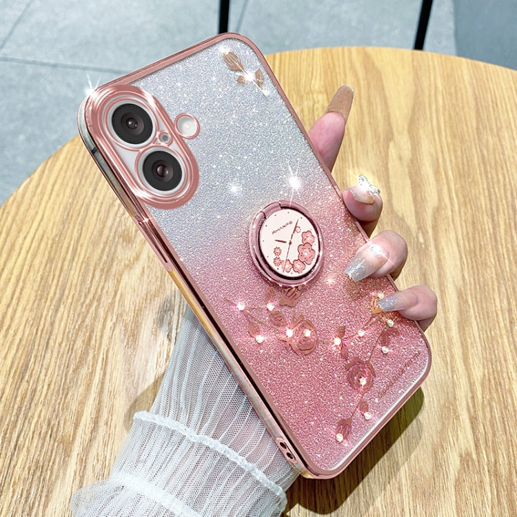 Gradient Glitter Immortal Flower Ring All-inclusive Phone Case, For iPhone 16 Pro Max, For iPhone 16 Pro, For iPhone 16 Plus, For iPhone 16