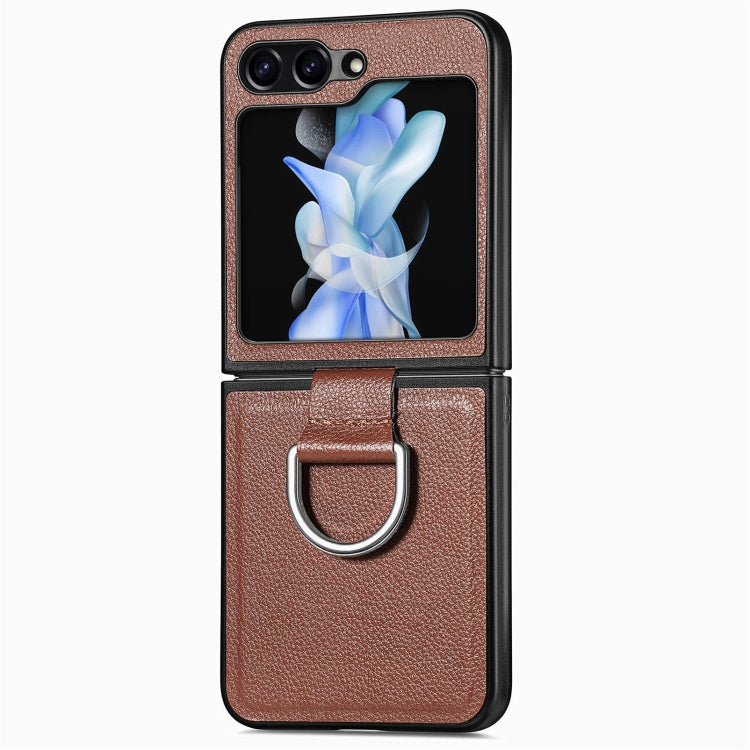 Litchi Texture Leather Ring Phone Case, For Samsung Galaxy Z Flip7 5G, For Samsung Galaxy Z Flip6 / Flip7 FE