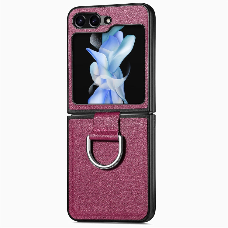 Litchi Texture Leather Ring Phone Case, For Samsung Galaxy Z Flip7 5G, For Samsung Galaxy Z Flip6 / Flip7 FE