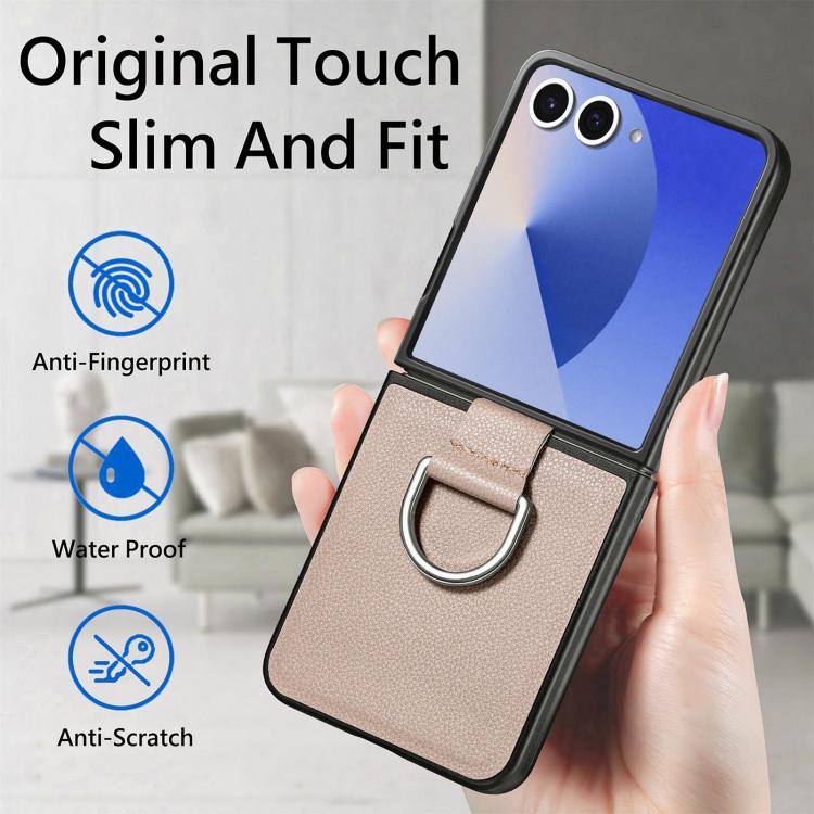 Litchi Texture Leather Ring Phone Case, For Samsung Galaxy Z Flip7 5G, For Samsung Galaxy Z Flip6 / Flip7 FE