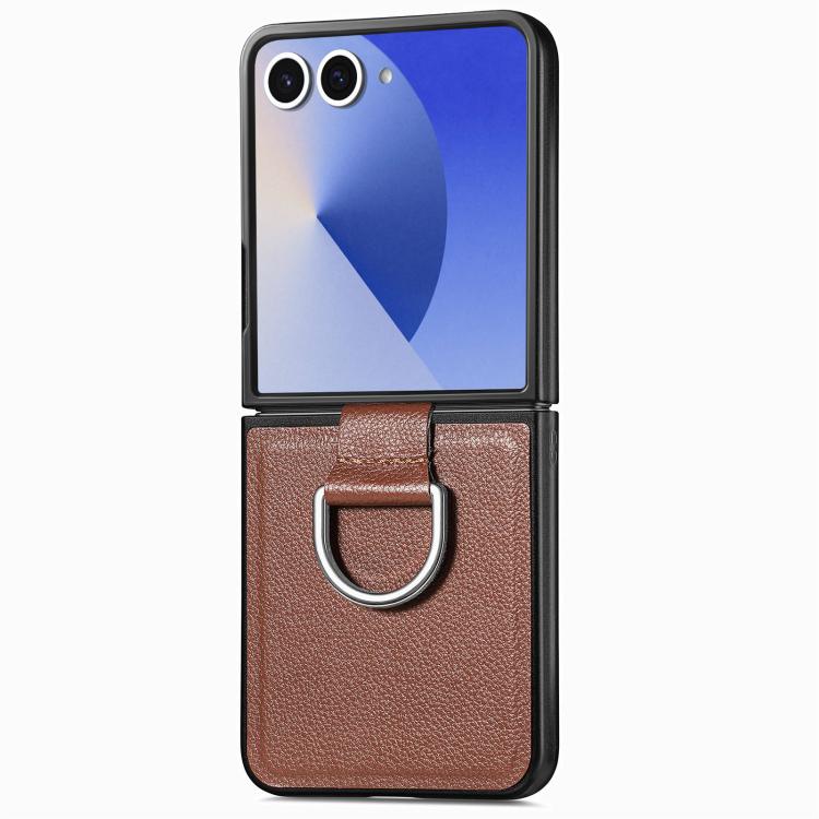 Litchi Texture Leather Ring Phone Case, For Samsung Galaxy Z Flip7 5G, For Samsung Galaxy Z Flip6 / Flip7 FE