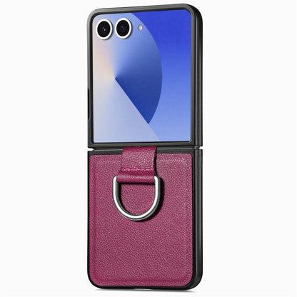 Litchi Texture Leather Ring Phone Case, For Samsung Galaxy Z Flip7 5G, For Samsung Galaxy Z Flip6 / Flip7 FE