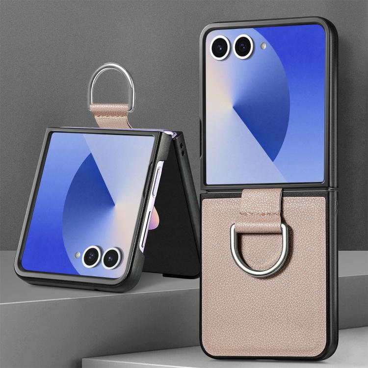 Litchi Texture Leather Ring Phone Case, For Galaxy Z Flip8 5G, For Galaxy Z Flip7 5G, For Galaxy Z Flip6 5G