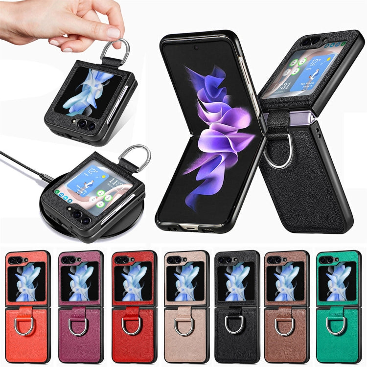 Litchi Texture Leather Ring Phone Case, For Samsung Galaxy Z Flip7 5G, For Samsung Galaxy Z Flip6 / Flip7 FE