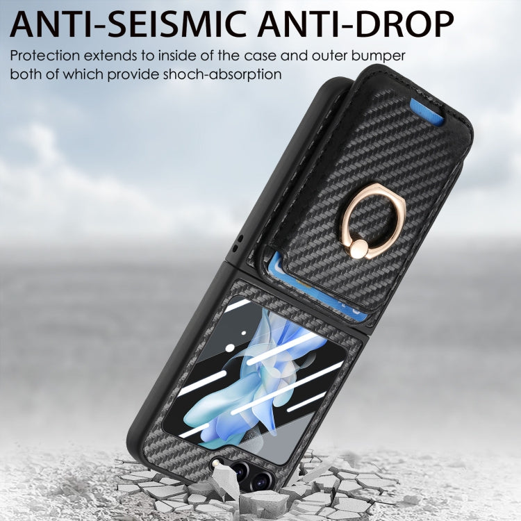 Carbon Fiber Ring Card Bag Magsafe Phone Case, For Samsung Galaxy Z Flip6 / Flip7 FE, For Samsung Galaxy Z Fold6