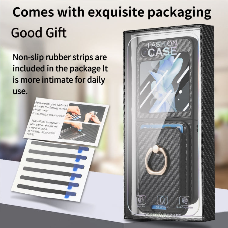 Carbon Fiber Ring Card Bag Magsafe Phone Case, For Samsung Galaxy Z Flip6 / Flip7 FE, For Samsung Galaxy Z Fold6