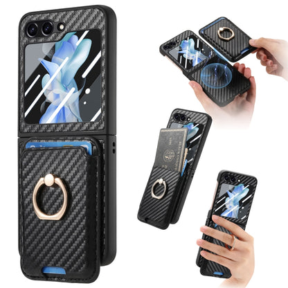 Carbon Fiber Ring Card Bag Magsafe Phone Case, For Samsung Galaxy Z Flip6 / Flip7 FE, For Samsung Galaxy Z Fold6