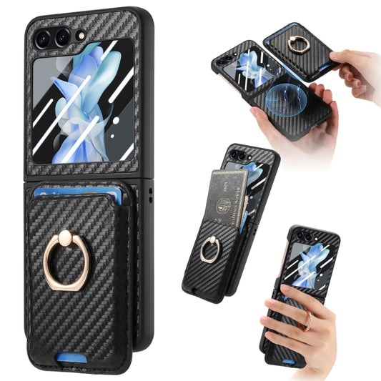 Carbon Fiber Ring Card Bag Magsafe Phone Case, For Samsung Galaxy Z Flip6 / Flip7 FE, For Samsung Galaxy Z Fold6
