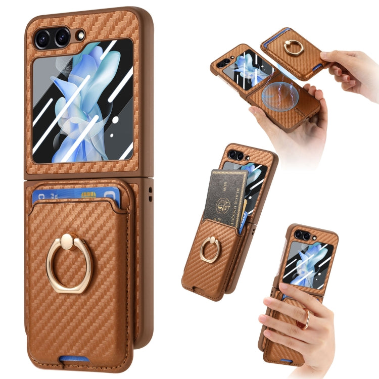Carbon Fiber Ring Card Bag Magsafe Phone Case, For Samsung Galaxy Z Flip6 / Flip7 FE, For Samsung Galaxy Z Fold6