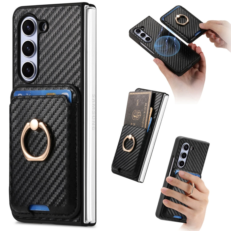 Carbon Fiber Ring Card Bag Magsafe Phone Case, For Samsung Galaxy Z Flip6 / Flip7 FE, For Samsung Galaxy Z Fold6