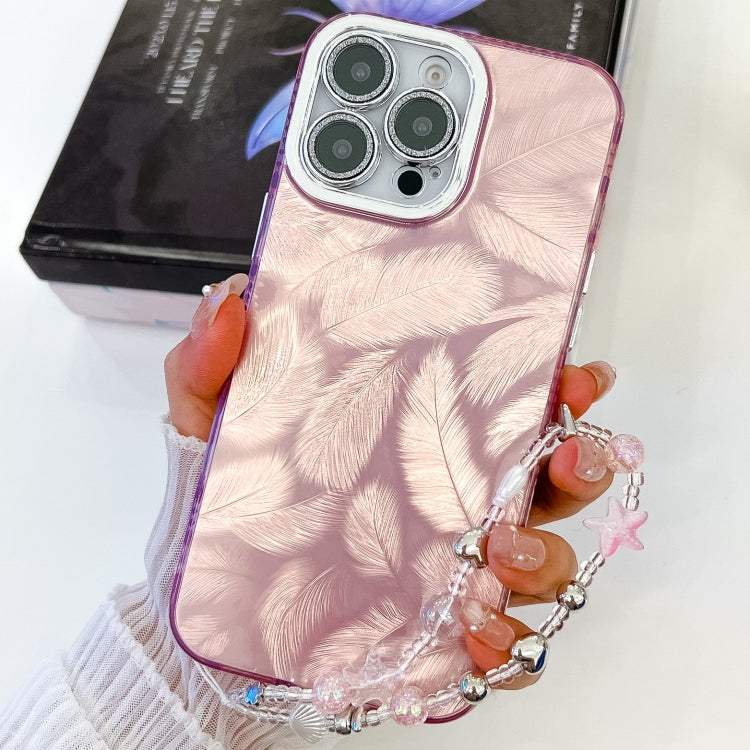 Plating Glitter Texture Chain Wristband TPU Phone Case with Lens Film, For iPhone 16 Pro Max