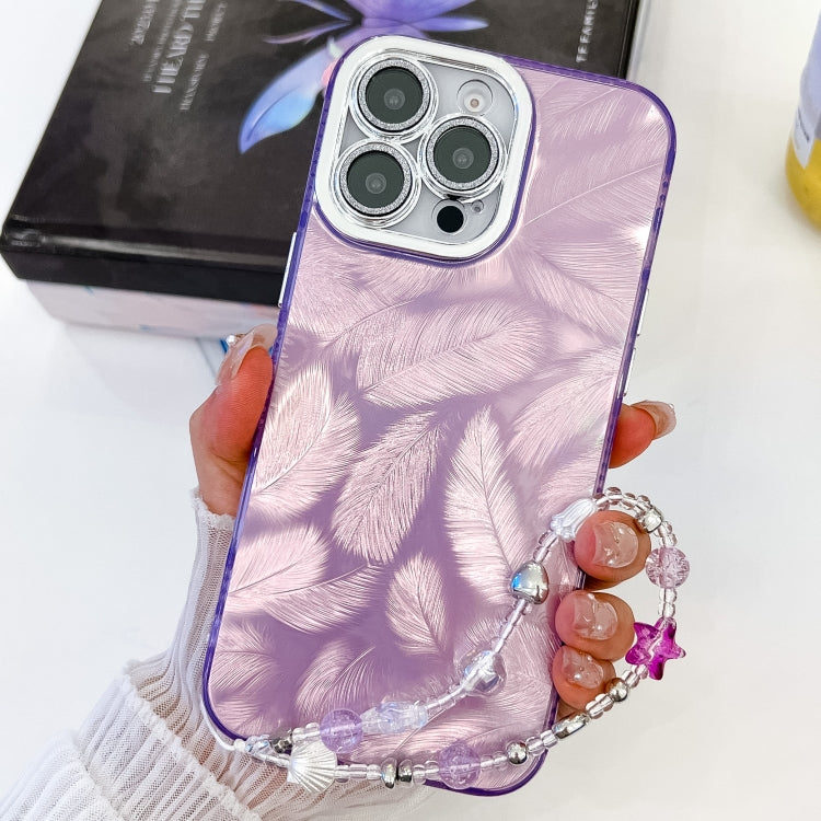 Plating Glitter Texture Chain Wristband TPU Phone Case with Lens Film, For iPhone 16 Pro Max