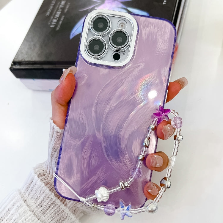 Plating Glitter Texture Chain Wristband TPU Phone Case with Lens Film, For iPhone 16 Pro Max