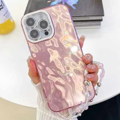 Plating Glitter Texture Chain Wristband TPU Phone Case with Lens Film, For iPhone 16 Pro Max