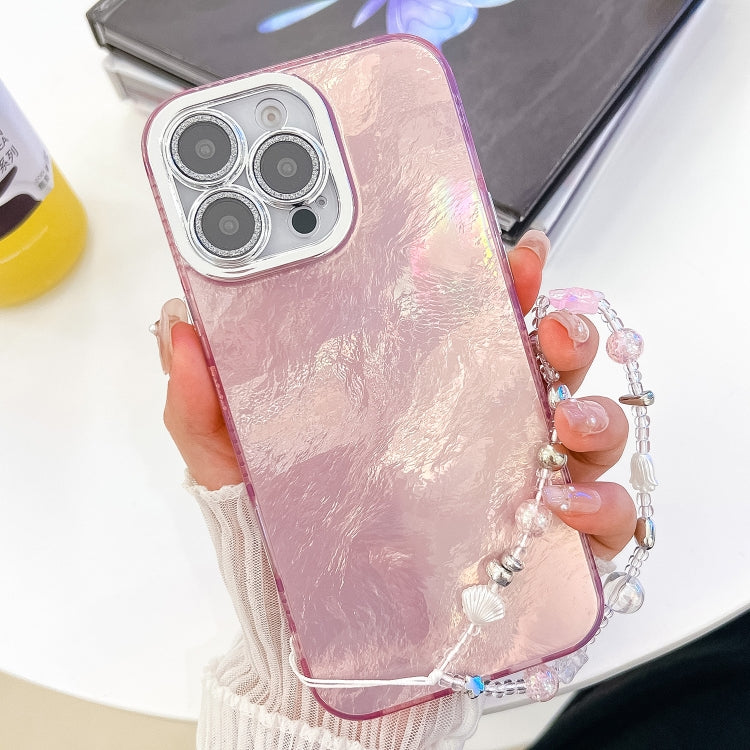 Plating Glitter Texture Chain Wristband TPU Phone Case with Lens Film, For iPhone 16 Pro Max