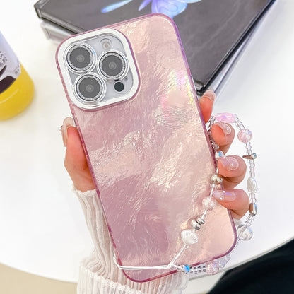 Plating Glitter Texture Chain Wristband TPU Phone Case with Lens Film, For iPhone 16 Pro Max