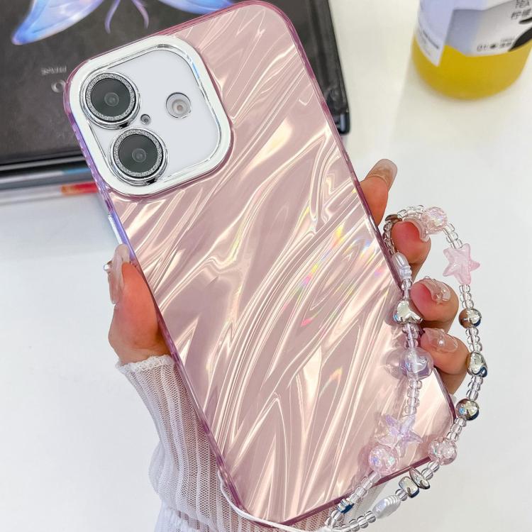 Plating Glitter Texture Chain Wristband TPU Phone Case with Lens Film, For iPhone 16 Plus