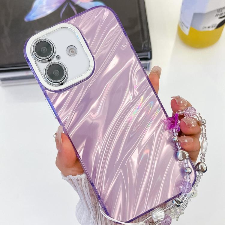 Plating Glitter Texture Chain Wristband TPU Phone Case with Lens Film, For iPhone 16 Plus