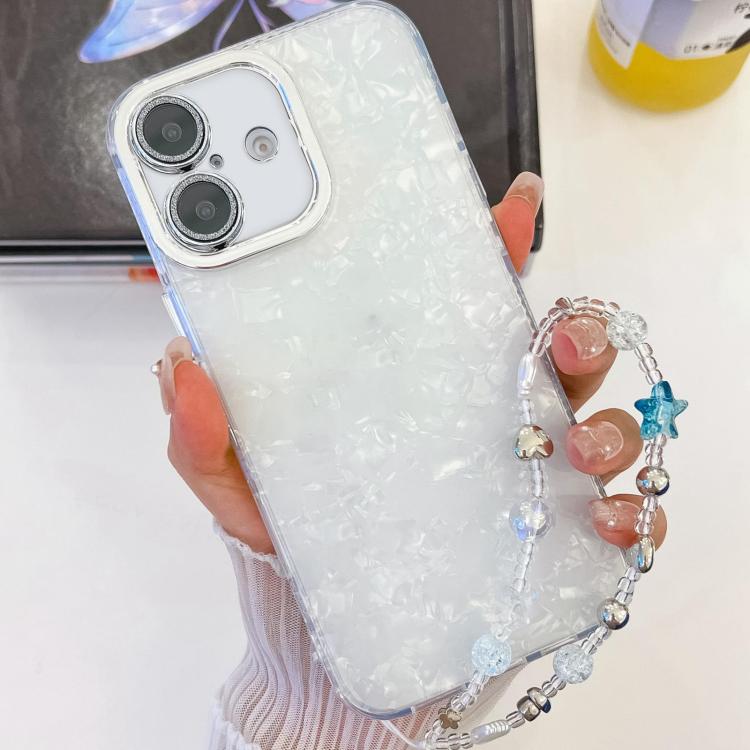 Plating Glitter Texture Chain Wristband TPU Phone Case with Lens Film, For iPhone 16 Plus