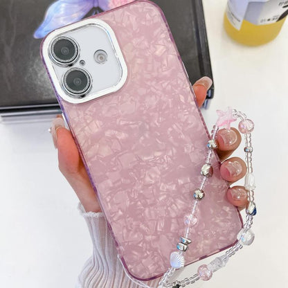 Plating Glitter Texture Chain Wristband TPU Phone Case with Lens Film, For iPhone 16 Plus