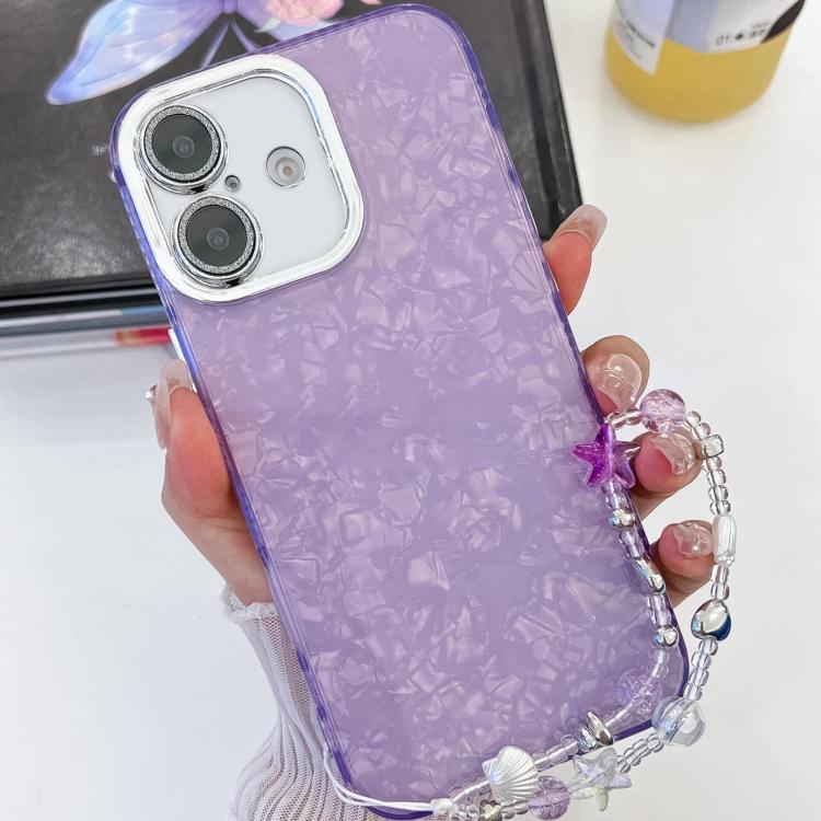 Plating Glitter Texture Chain Wristband TPU Phone Case with Lens Film, For iPhone 16 Plus