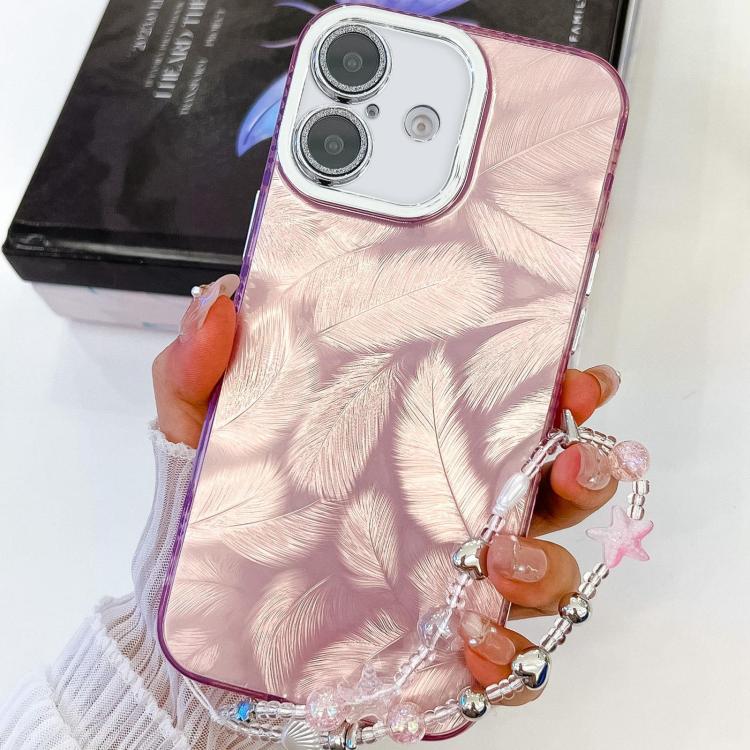 Plating Glitter Texture Chain Wristband TPU Phone Case with Lens Film, For iPhone 16 Plus