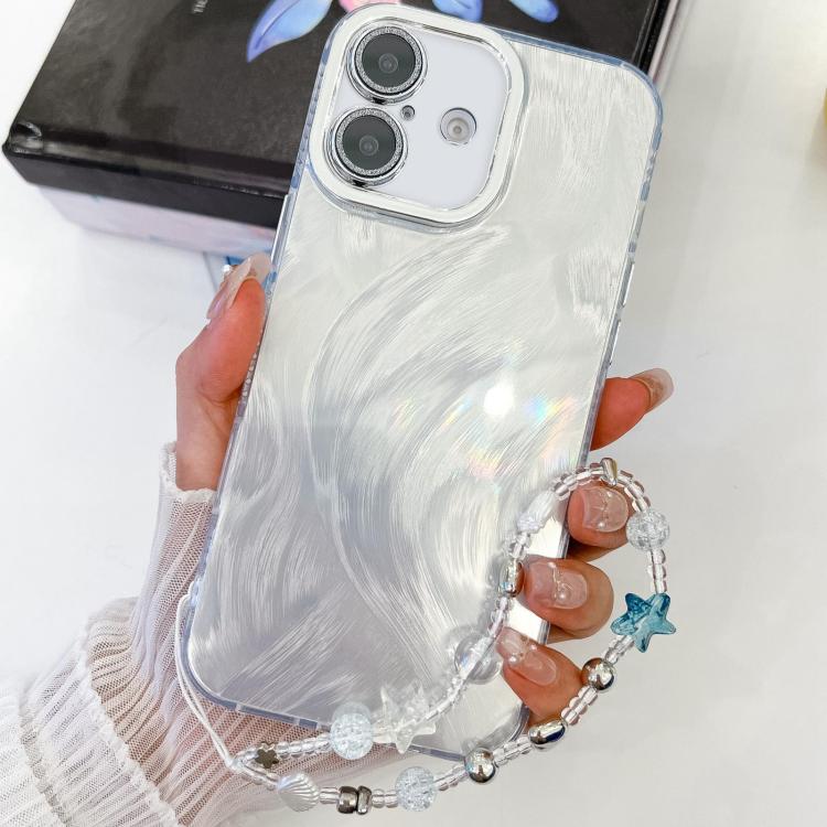 Plating Glitter Texture Chain Wristband TPU Phone Case with Lens Film, For iPhone 16 Plus