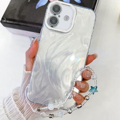 Plating Glitter Texture Chain Wristband TPU Phone Case with Lens Film, For iPhone 16 Plus