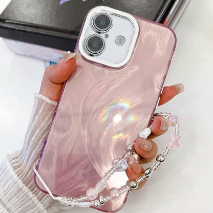 Plating Glitter Texture Chain Wristband TPU Phone Case with Lens Film, For iPhone 16 Plus
