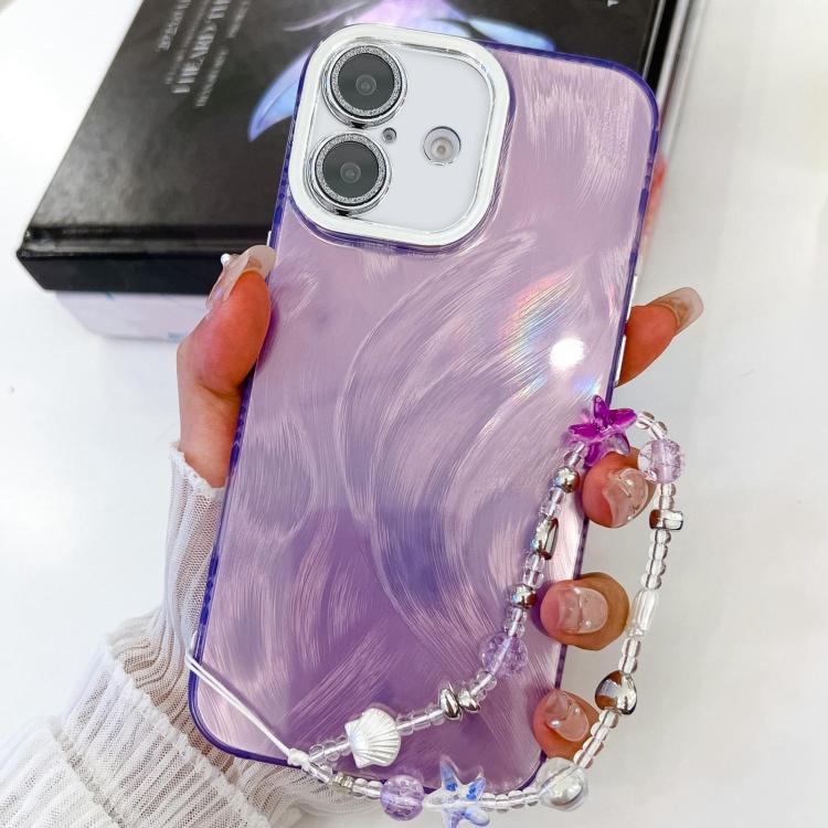 Plating Glitter Texture Chain Wristband TPU Phone Case with Lens Film, For iPhone 16 Plus