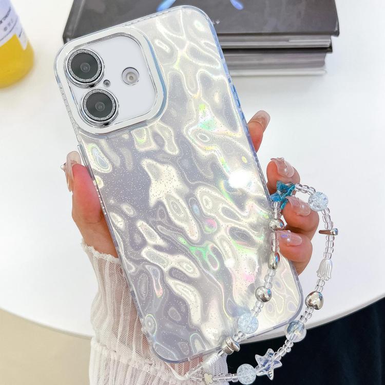 Plating Glitter Texture Chain Wristband TPU Phone Case with Lens Film, For iPhone 16 Plus