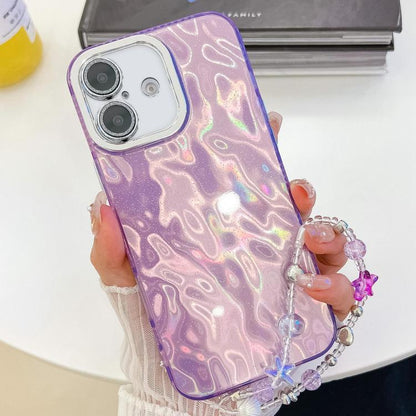 Plating Glitter Texture Chain Wristband TPU Phone Case with Lens Film, For iPhone 16 Plus