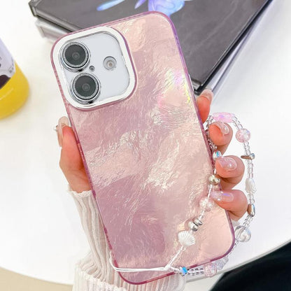 Plating Glitter Texture Chain Wristband TPU Phone Case with Lens Film, For iPhone 16 Plus
