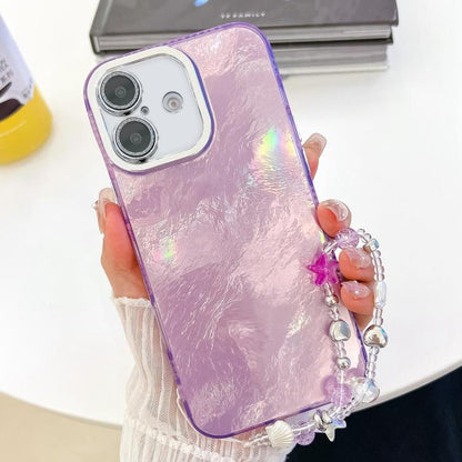 Plating Glitter Texture Chain Wristband TPU Phone Case with Lens Film, For iPhone 16 Plus