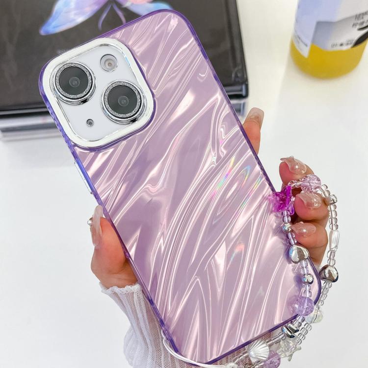 Plating Glitter Texture Chain Wristband TPU Phone Case with Lens Film, For iPhone 14