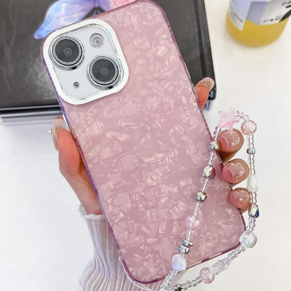 Plating Glitter Texture Chain Wristband TPU Phone Case with Lens Film, For iPhone 14